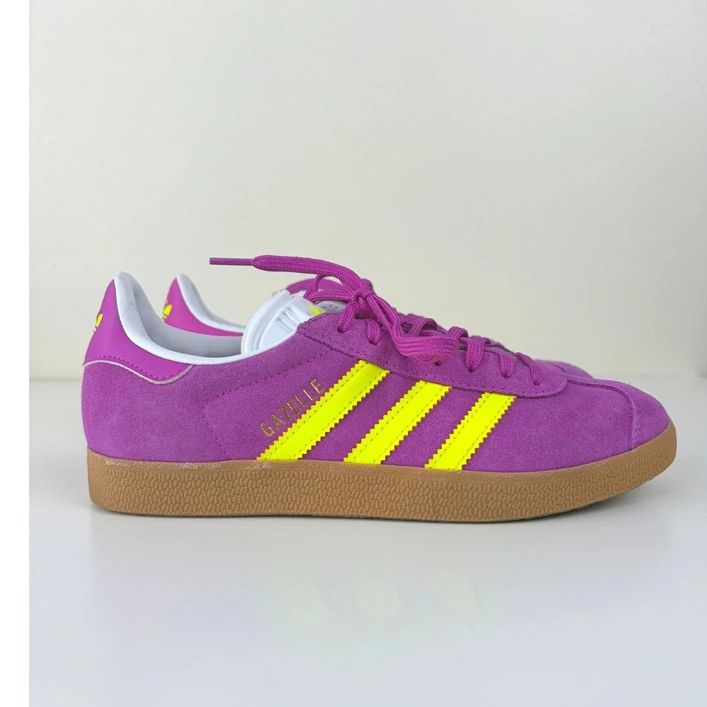 Adidas Gazelle Purple Burst Solar Yellow Suede Sneakers JI1373 Womens 7